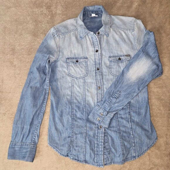 Calvin Klein Women's light blue button-down denim shirt size XS - Picture 1 of 12